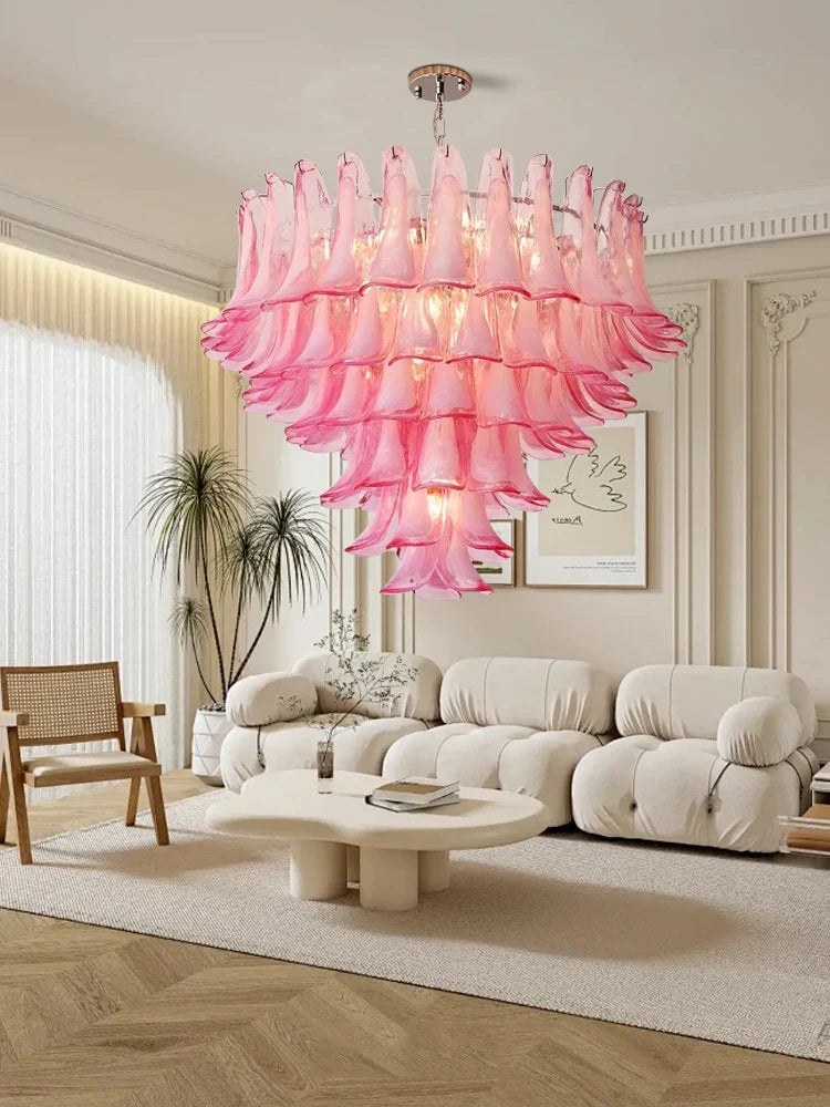 Afralia™ Pink Glass Ceiling Pendant Light, Luxury Nordic French Hanging Lamp for Living Room