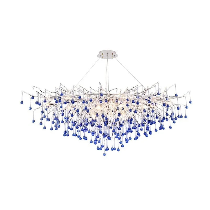 Afralia™ Blue Crystal LED Chandelier: Luxury Classic Pendant Light for Living Room.