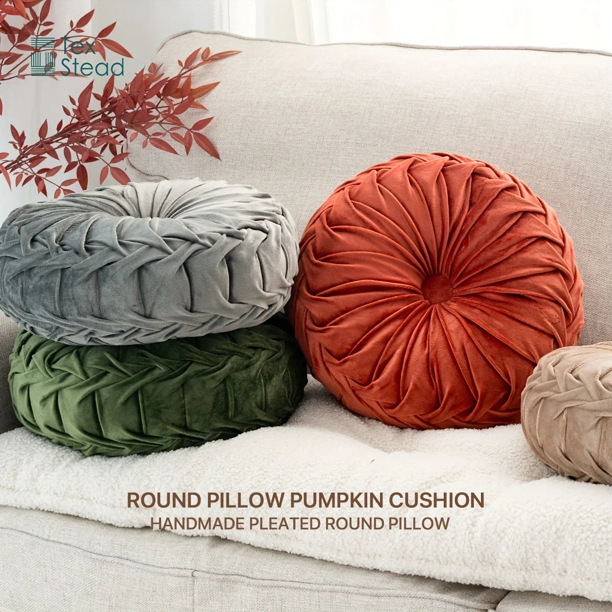 Afralia™ Velvet Pumpkin Round Cushion for Couch, Bed, Sofa, Chair - Decorative 3D Design