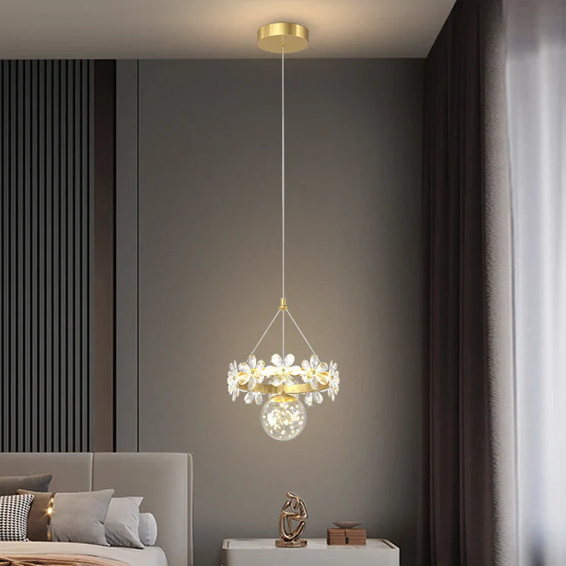 Afralia™ Crystal Petal Bedside Pendant Light: Modern, Minimalist, Starry Chandelier for Living Room & Bedroom