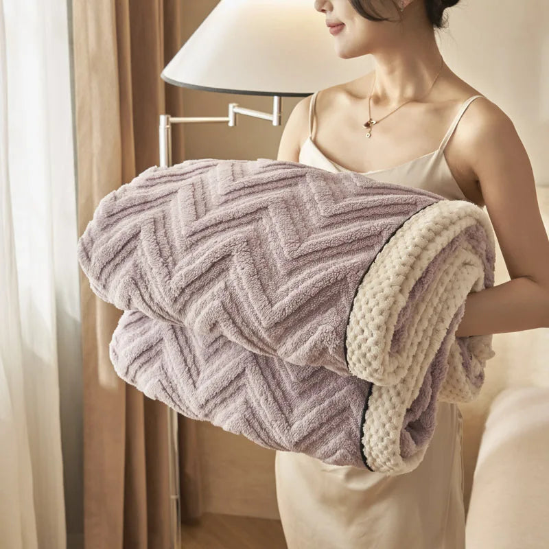 Afralia™ Luxury Coral Fleece Jacquard Blanket - Versatile & Cozy Three-Layer Plush Bedding