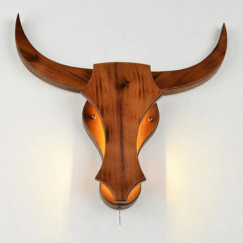 Afralia™ Wood Cow Animal LED Wall Sconce Lights for Modern Loft Decor