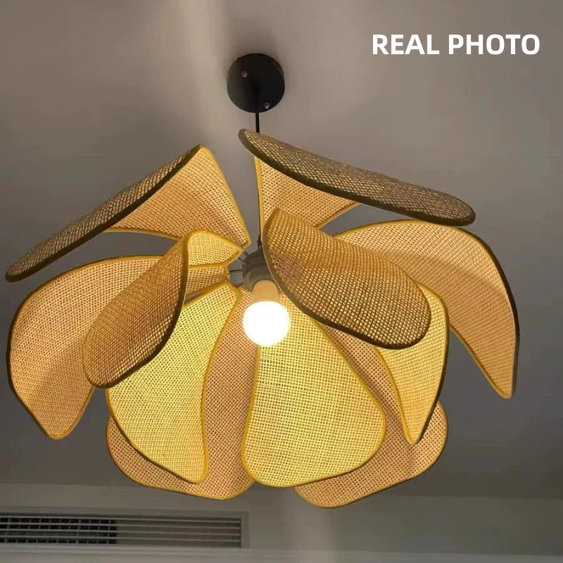 Afralia™ Flower Rattan Pendant Lights Chandelier - Nordic Style Home Decor Lamp