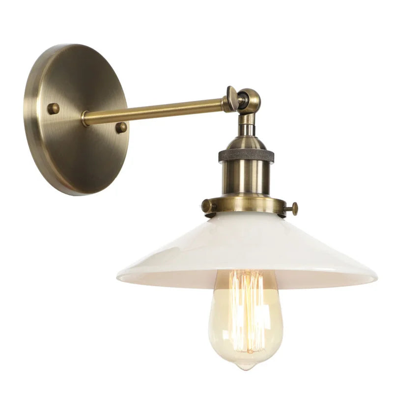 Afralia™ Retro White Glass LED Wall Light Sconce Industrial Vintage Bedroom Lamp