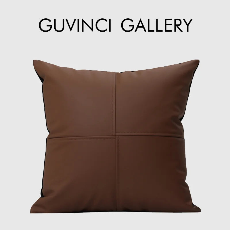 Afralia™ Geometric Brown Leather Splicing Throw Pillow Cover 45x45cm Luxe Square Cushion Case