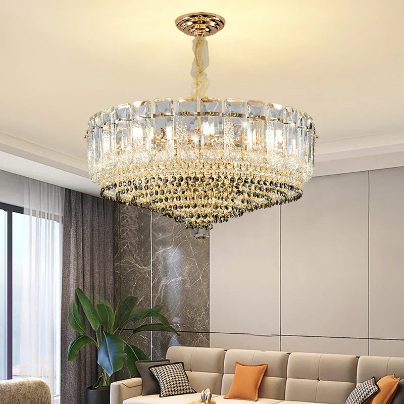 Afralia™ Crystal Duplex Villa Chandelier Hall Light - Luxe Living Room Middle Floor Lamp