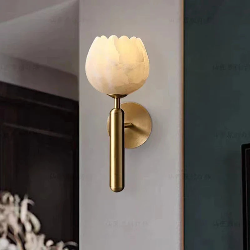 Art Deco Marble Flower Wall Lamp by Afralia™ - Brass E14 Bulb Lighting for Home Décor