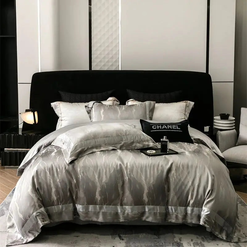 Afralia™ Brocade Satin Jacquard Luxury Cotton Bedding Set - Duvet Cover, Sheet, Pillowcases