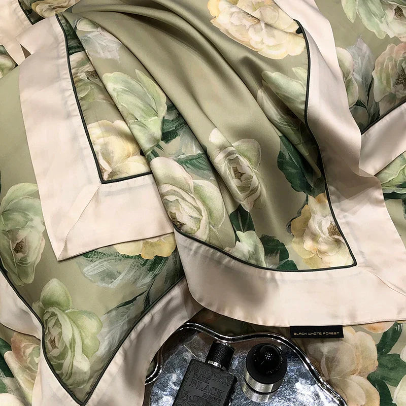 Afralia™ Rose Flowers Bamboo Fiber Bedding Set: Soft & Silky, 1 Duvet Cover, 2 Pillowcases, 1 Flat Sheet