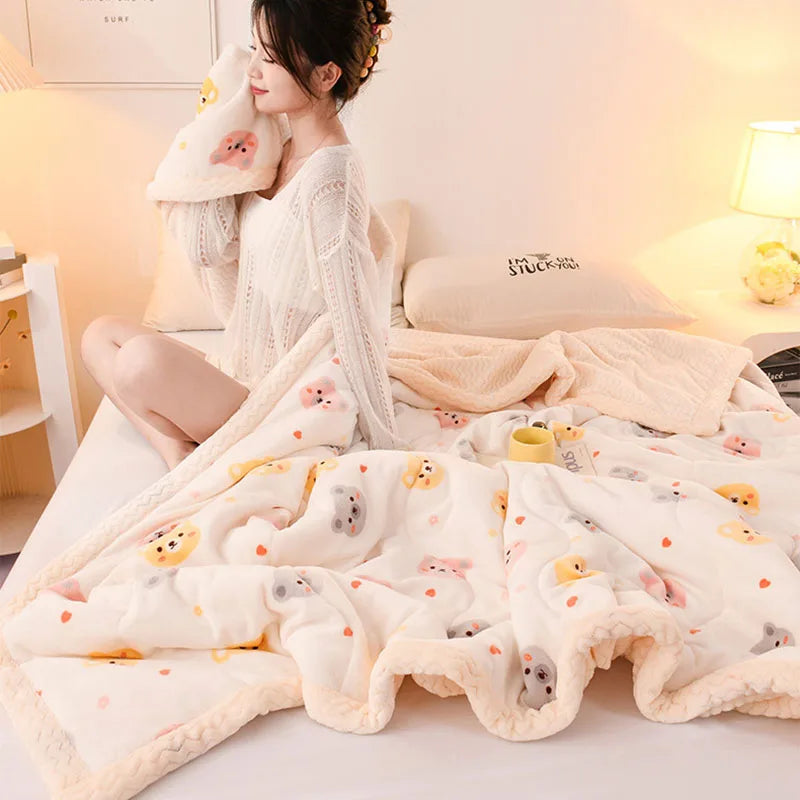 Afralia™ Soft Warm Fleece Printed Blanket - Cozy Lamb Wool Single Duvet