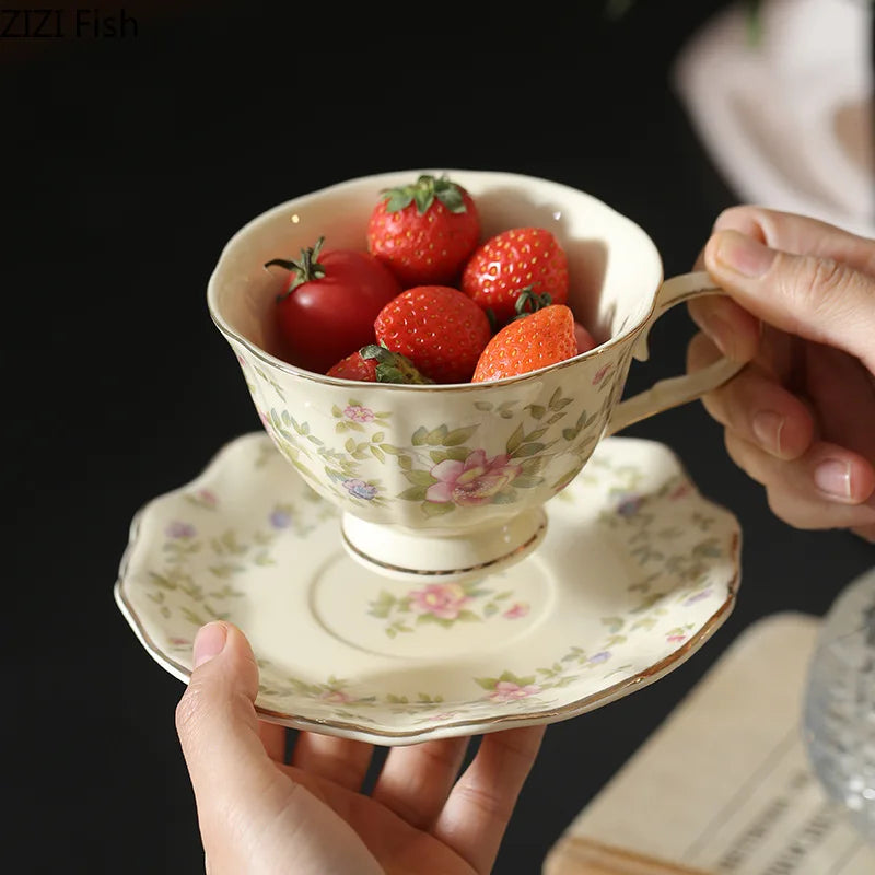 Afralia™ Gold-plated Classical Ceramic Cup & Saucer Set for Dining Table Coffee Afternoon Tea