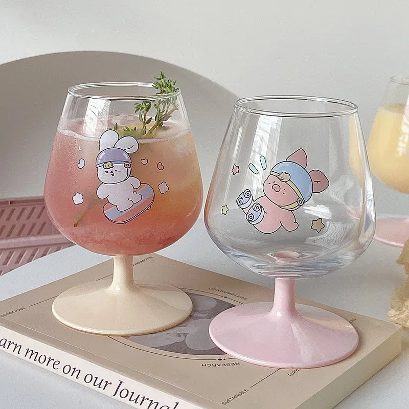 Afralia™ Kawaii Rabbit Glass Goblet: Cute Juice Cup for Girls