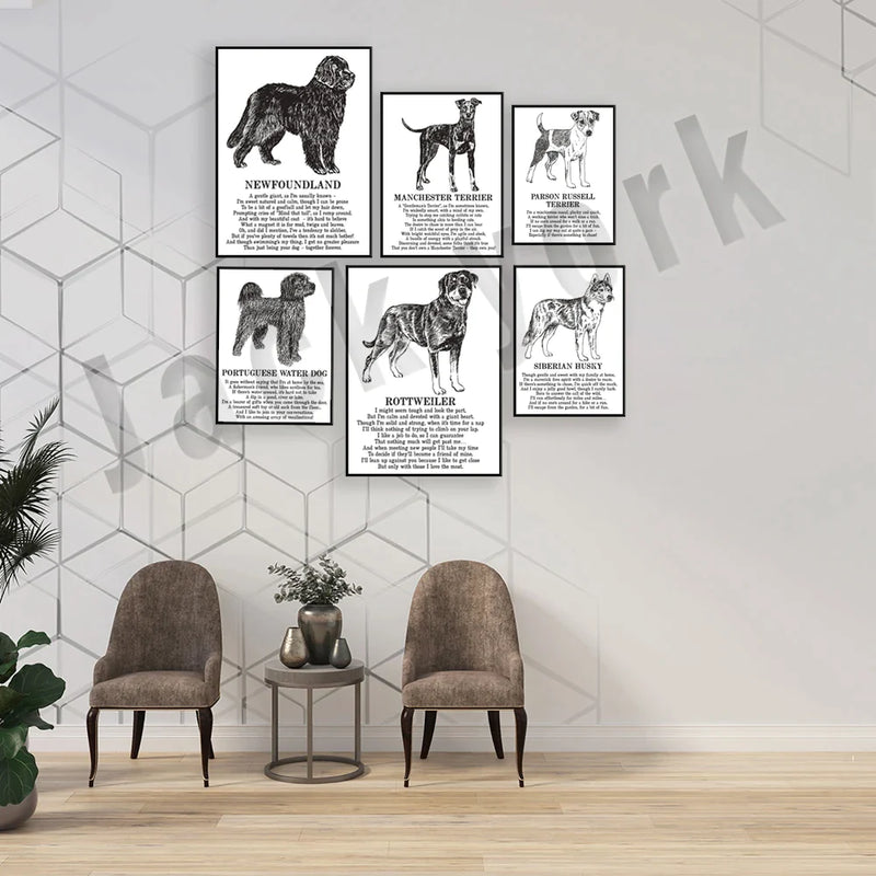 Afralia™ Dog Breed Poetry Poster Collection: Vizsla, Pomeranian, Manchester Terrier, and More