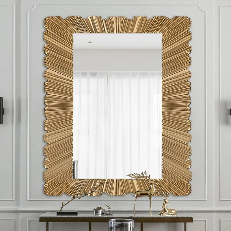 Afralia™ Modern Golden Irregular Wall Mirror Ornament for Living Room and Bathroom