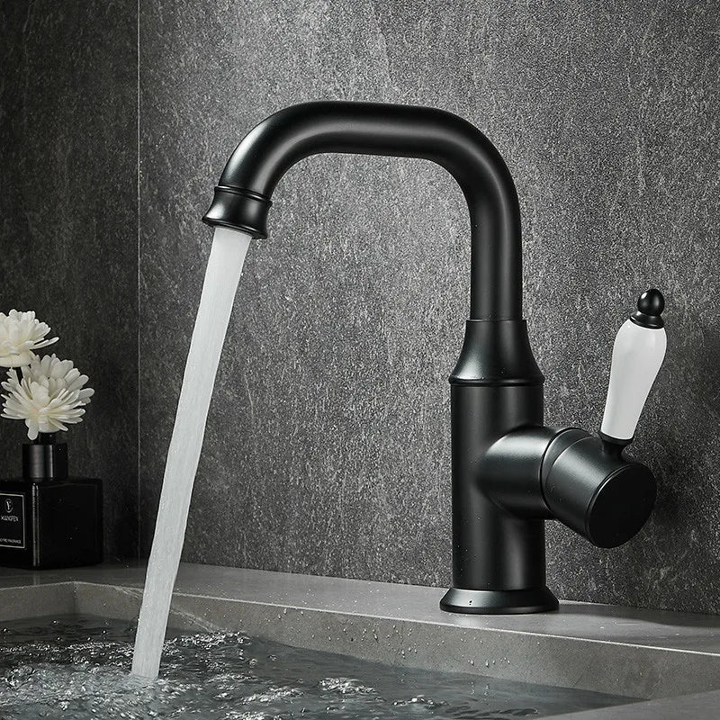 Afralia™ Brushed Gold Basin Faucet Deck Mounted Sink Tap Hot Cold Chrome Brass