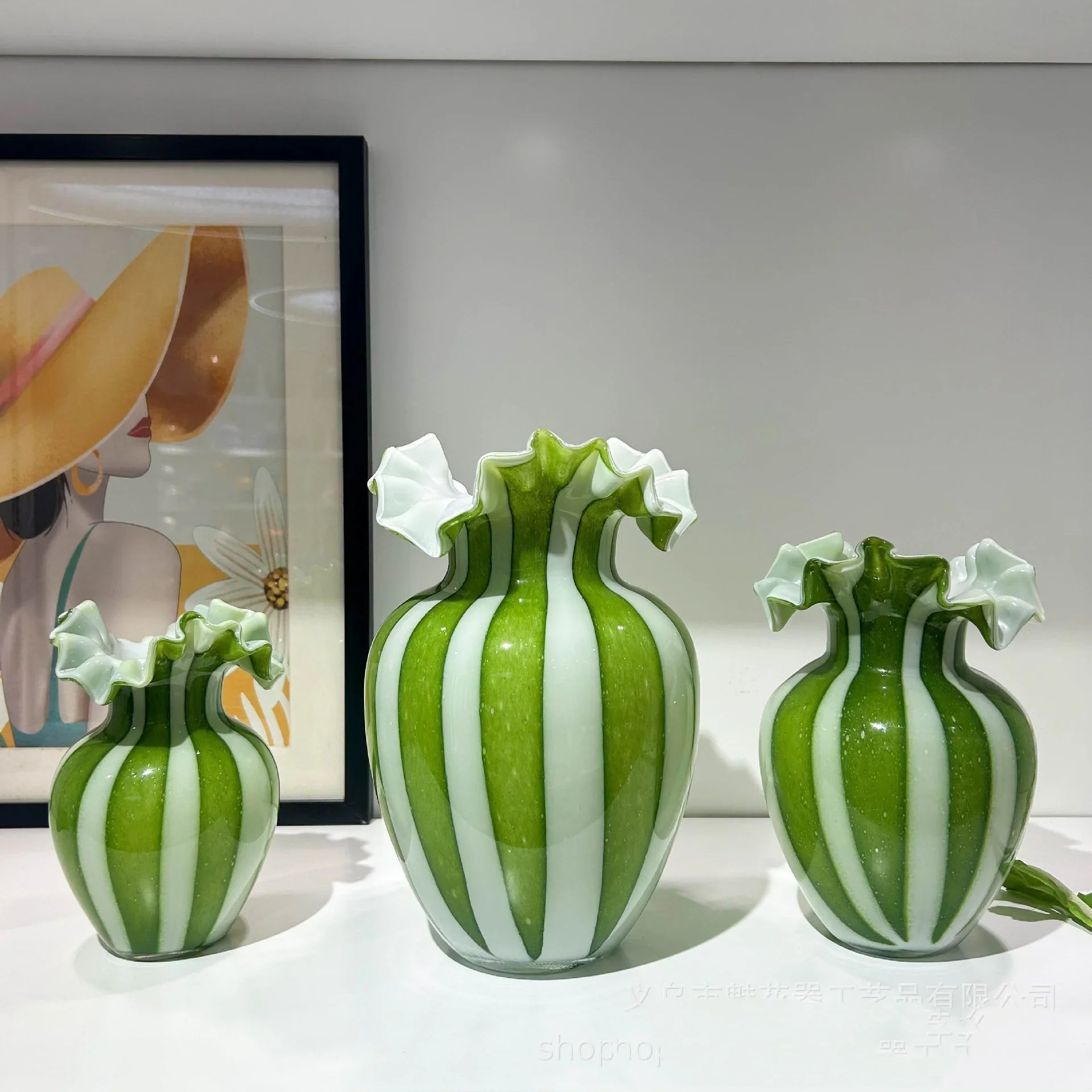 Afralia™ Striped Glass Vase Wavy Edge Flower Pot Terrarium Room Decoration