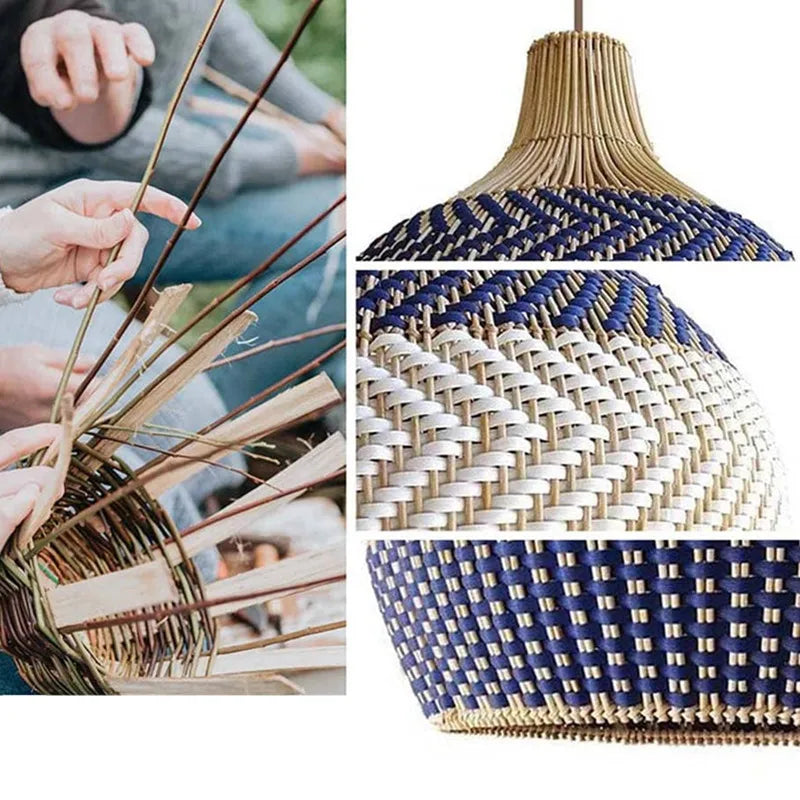 Afralia™ Serena Blue Rattan Pendant Light: Boho Dining Room Farmhouse Lighting