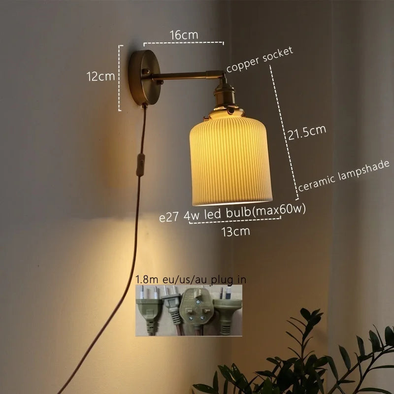Afralia™ Ceramic LED Wall Sconce Pull Chain Switch for Dining Bedroom Bathroom Mirror