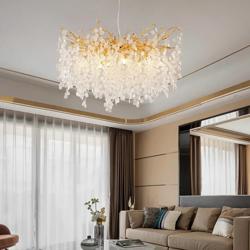 Afralia™ Gold Chandelier Glass Pendant Lamp for Home Decor - Modern Luxury Lighting