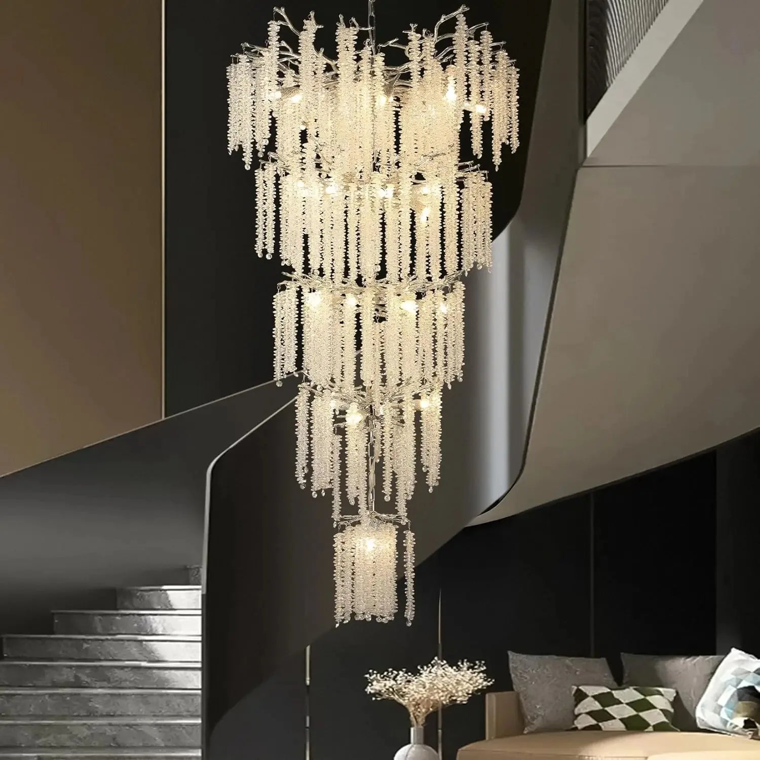 Luxury Tassel Crystal Chandelier with New French Design | Afralia™ Staircase Pendant Luxe Fixture