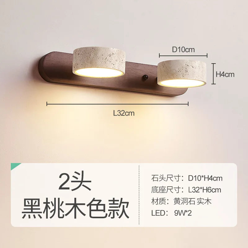 Afralia™ Travertine Wall Sconce Light Wood Rotatable for Bedroom Bedside