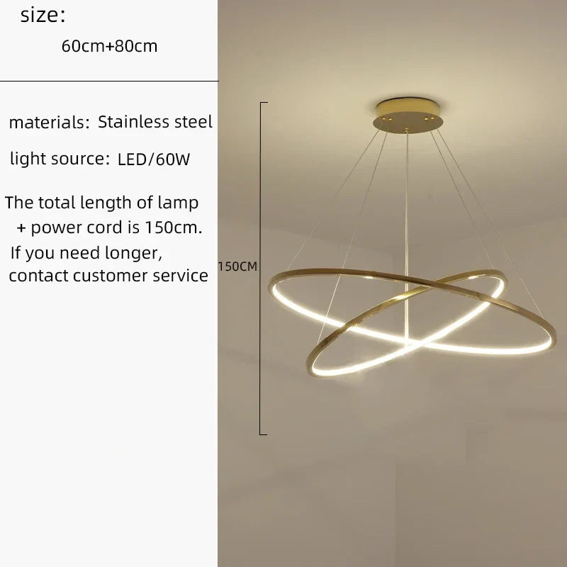 Afralia™ Nordic Golden Circle LED Chandelier for Villa Living Room, Hall Decor & Lighting
