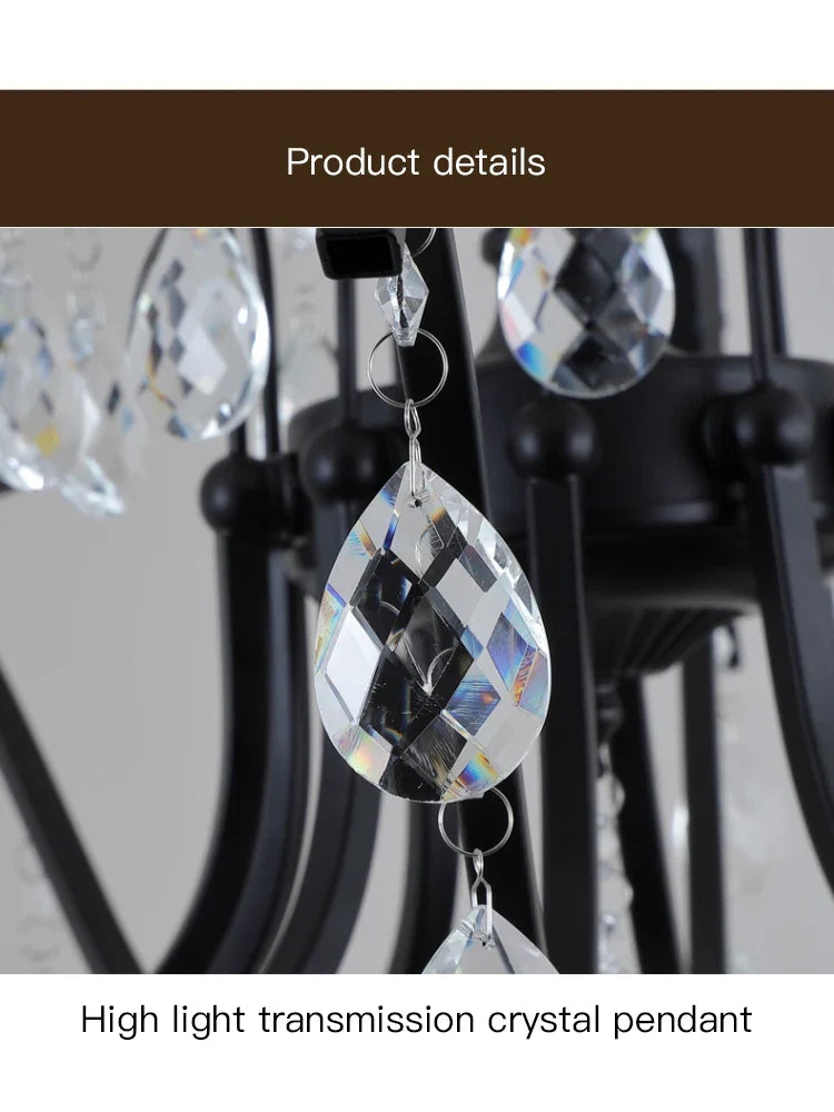 Afralia™ Black Wrought Iron Crystal Chandelier for Living & Dining Room - Elegance meets Style