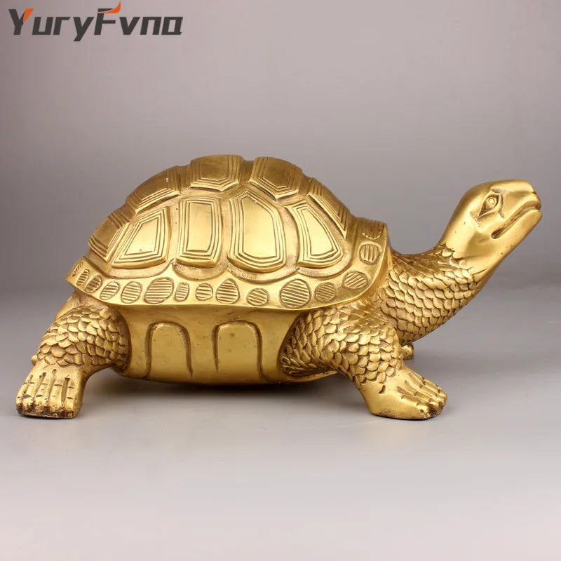 Afralia™ Brass Turtle Feng Shui Statue for Wealth Luck - Home & Office Decor