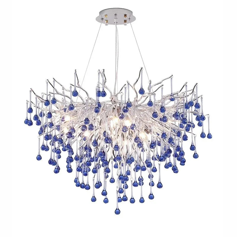 Afralia™ Blue Crystal LED Chandelier: Luxury Classic Pendant Light for Living Room.