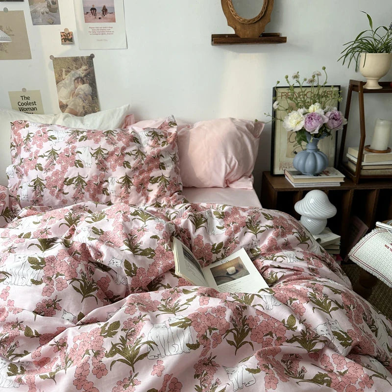 Afralia™ Cotton Floral Duvet Cover Set: Single-King Sizes, Solid Color, 100% Cotton