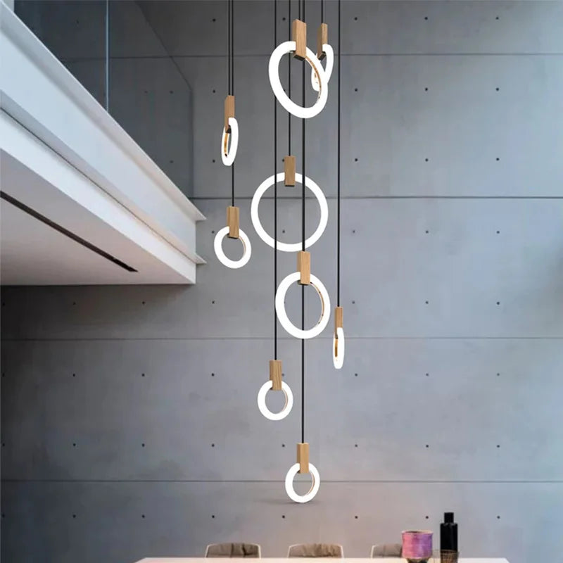 Afralia™ Wooden LED Chandelier for Living Room Ceiling Modern Lighting Fixtures
