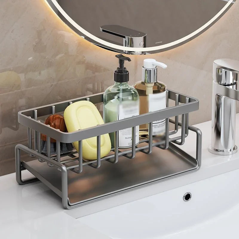 Afralia™ Stainless Steel Sink Drain Rack Organizer for Kitchen Sink Organization