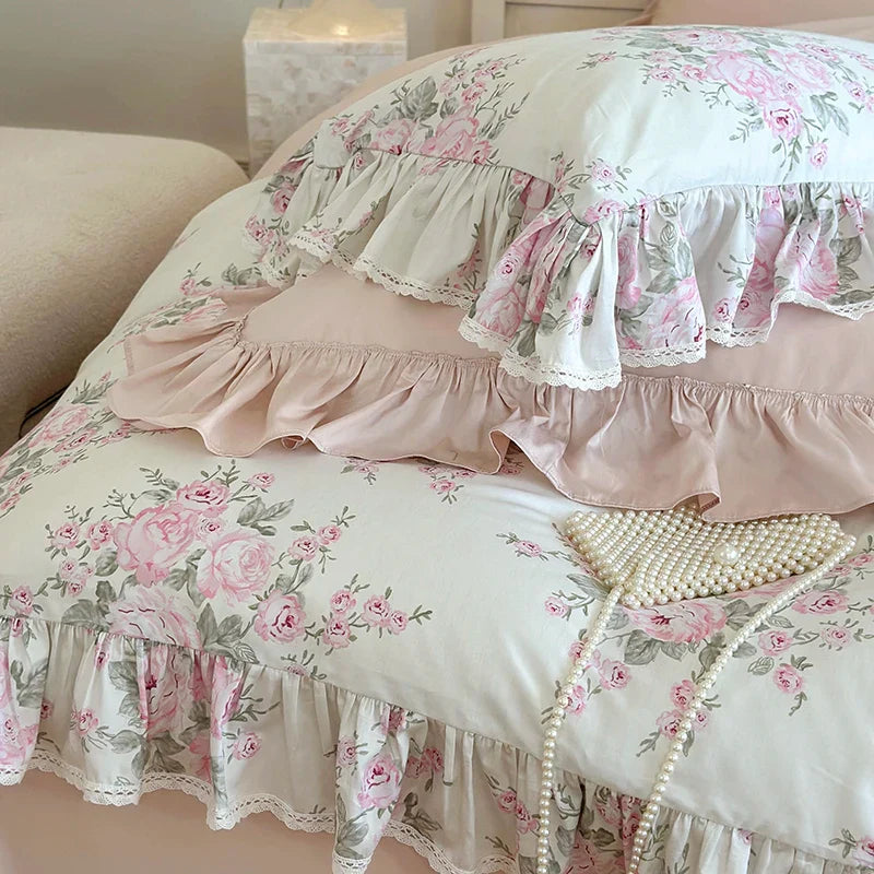 Afralia™ French Rose Lace Ruffles Bedding Set - 1000TC Egyptian Cotton Luxe Vintage