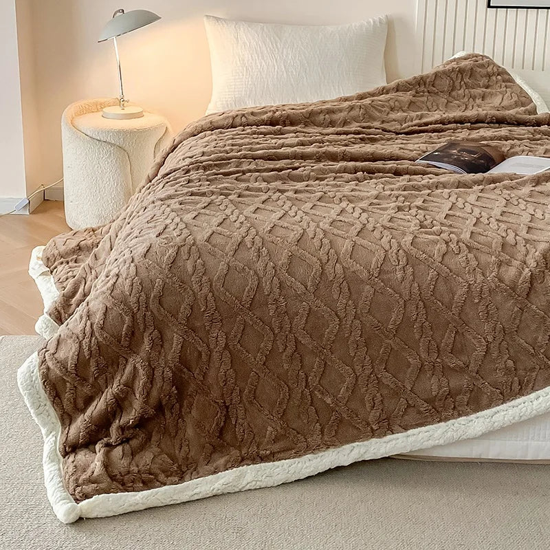 Afralia™ Striped Jacquard Taffeta Lamb Fleece Blanket: Cozy Multi-Functional Shawl for All Seasons