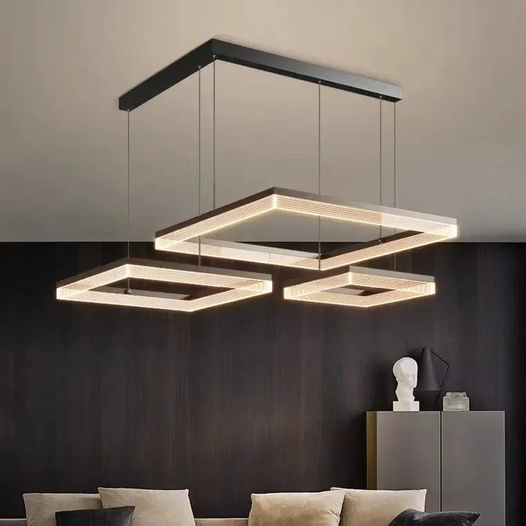 Afralia™ Nordic Black Square LED Chandelier: Dimmable Modern Lighting for Living Room, Bedroom