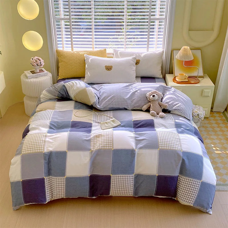 Afralia™ Nordic Plaid Cotton Duvet Cover for All Seasons - Single/Double Bed