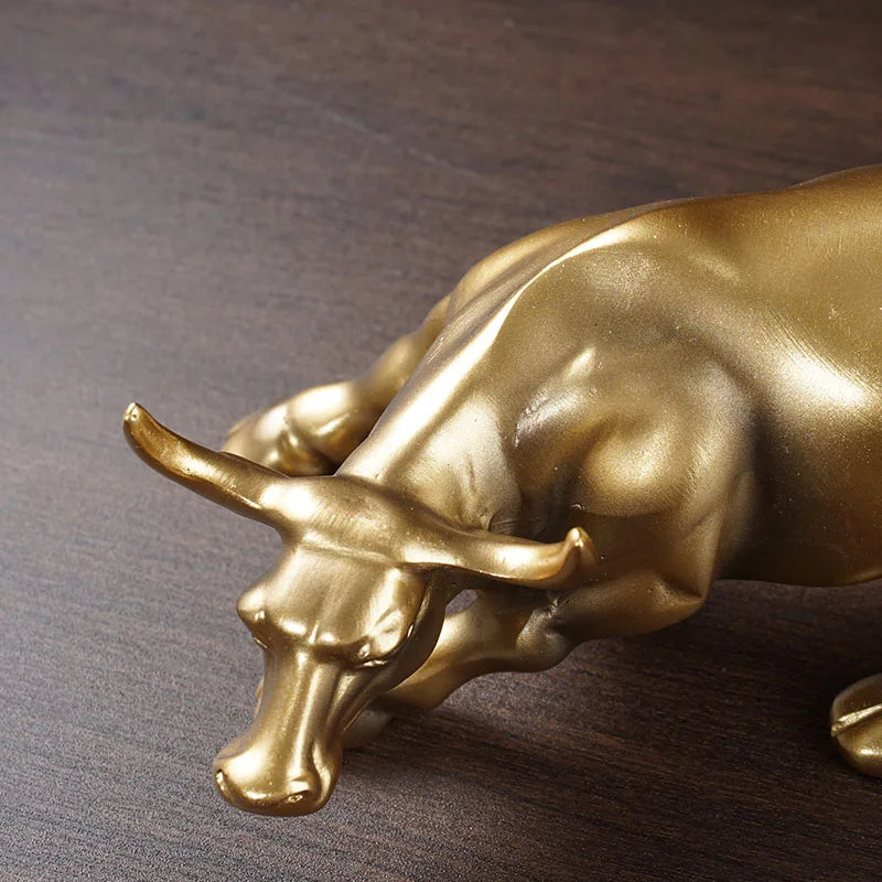 Afralia™ Gold Wall Street Bull Statue: Office Decor, Living Room Ornament, Desk Decoration