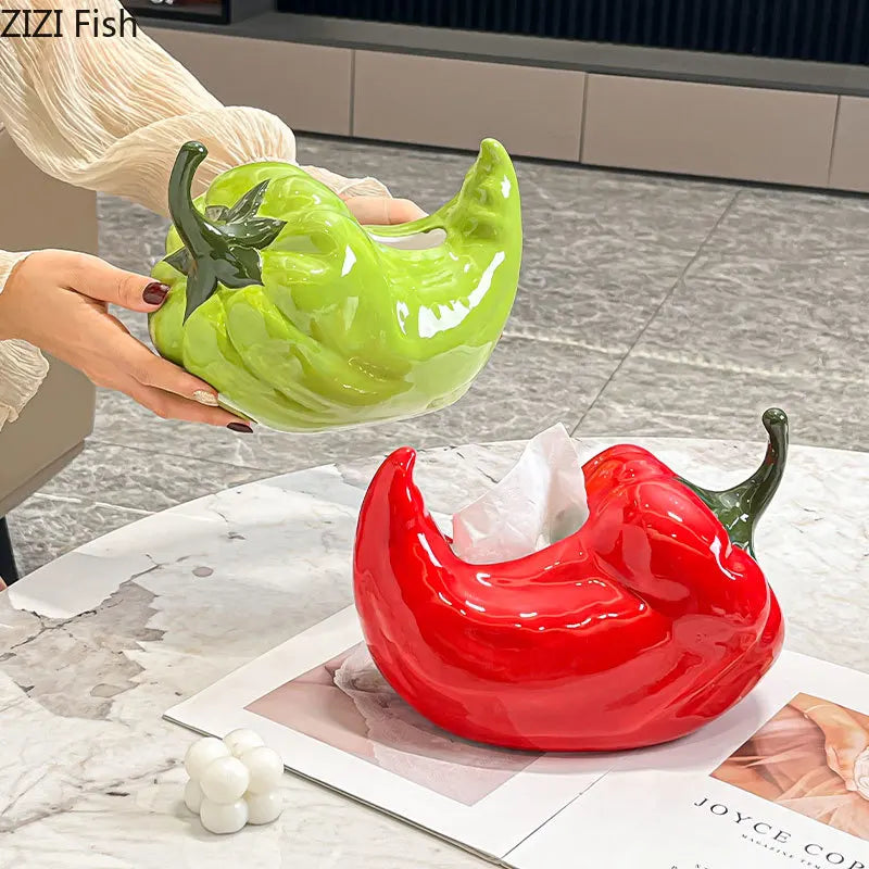 Afralia™ Ceramic Chili Tissue Box Desk Decoration & Paper Towel Case