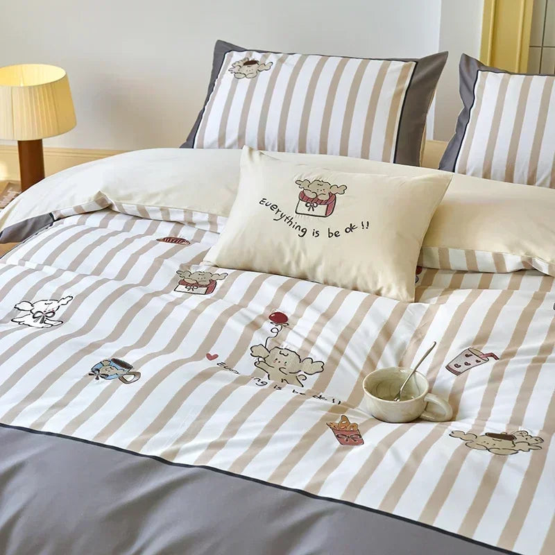 Afralia™ Luxury Embroidered Cotton Duvet Set with Sheet Quilt Pillowcases - Premium Bedding