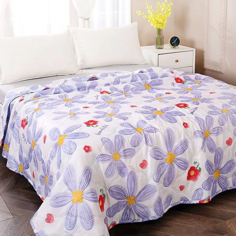 Afralia™ Fashion Flower Printed Cotton Jacquard Quilted Comforter - Lightweight & Breathable Summer Blanket