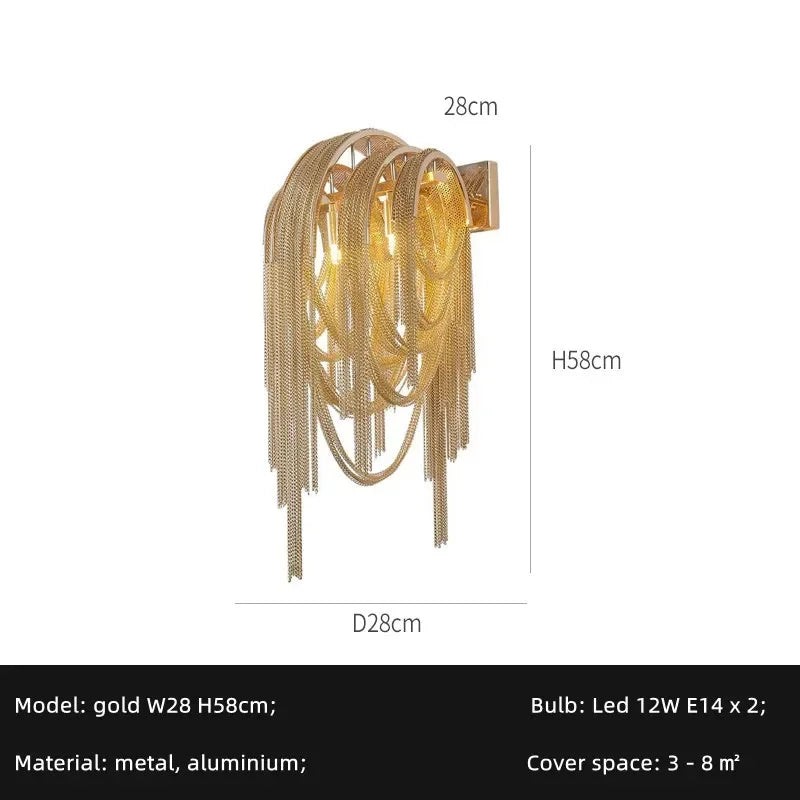 Modern E14 Pendant Lights by Afralia™: Tassel Design, Aluminium Construction, Chrome & Gold Finish