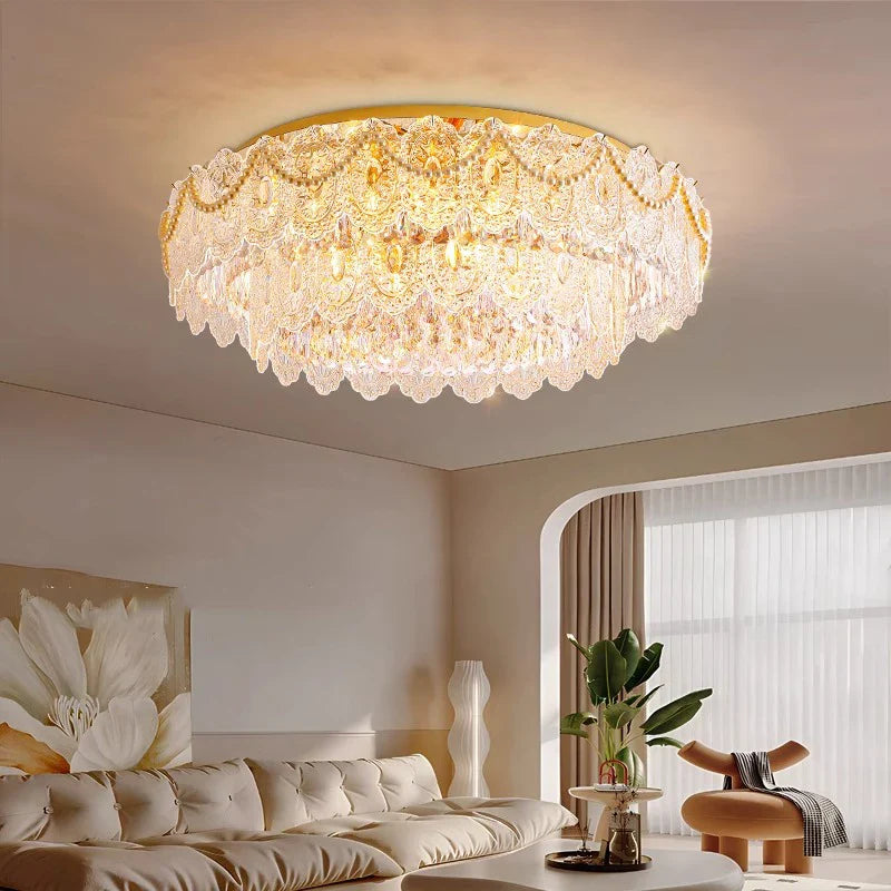 Afralia™ Gold Glass Ceiling Chandelier - Modern Vintage Living Room Lighting