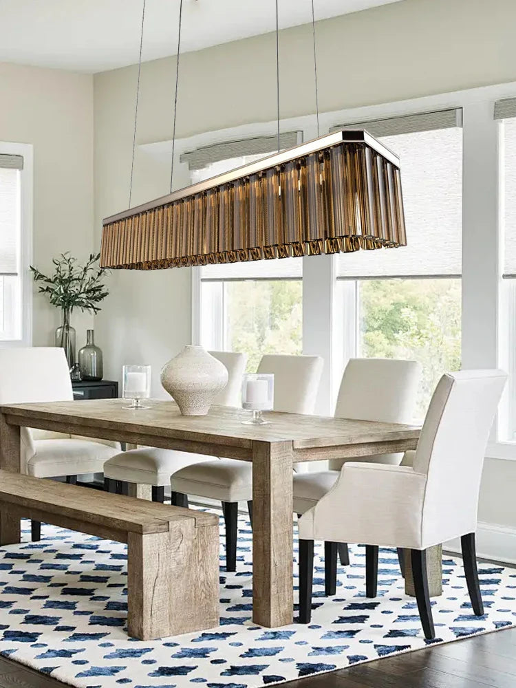 Afralia™ Amber Glass Chandelier Rectangle Pendant Lighting for Nordic Dining Room