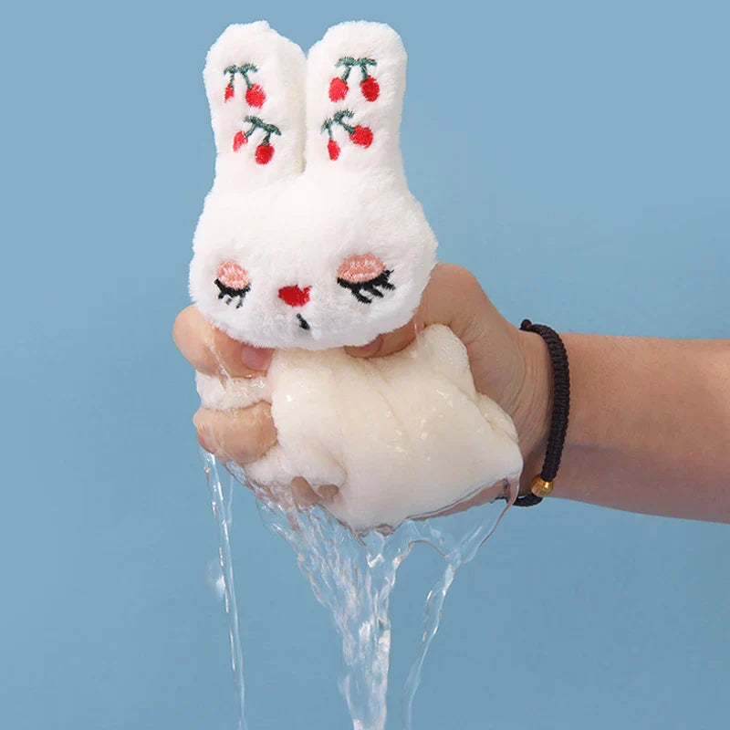 Afralia™ Cartoon Rabbit Coral Velvet Hand Towel - Quick Dry Kitchen Bathroom Cleaning Towel