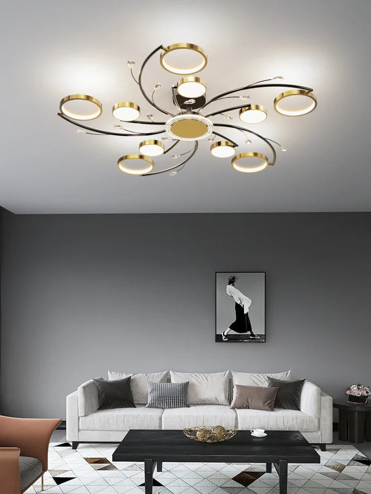 Afralia™ Gold Aluminum LED Chandelier with K9 Crystal, Luxury Pendant Lights for Home Décor