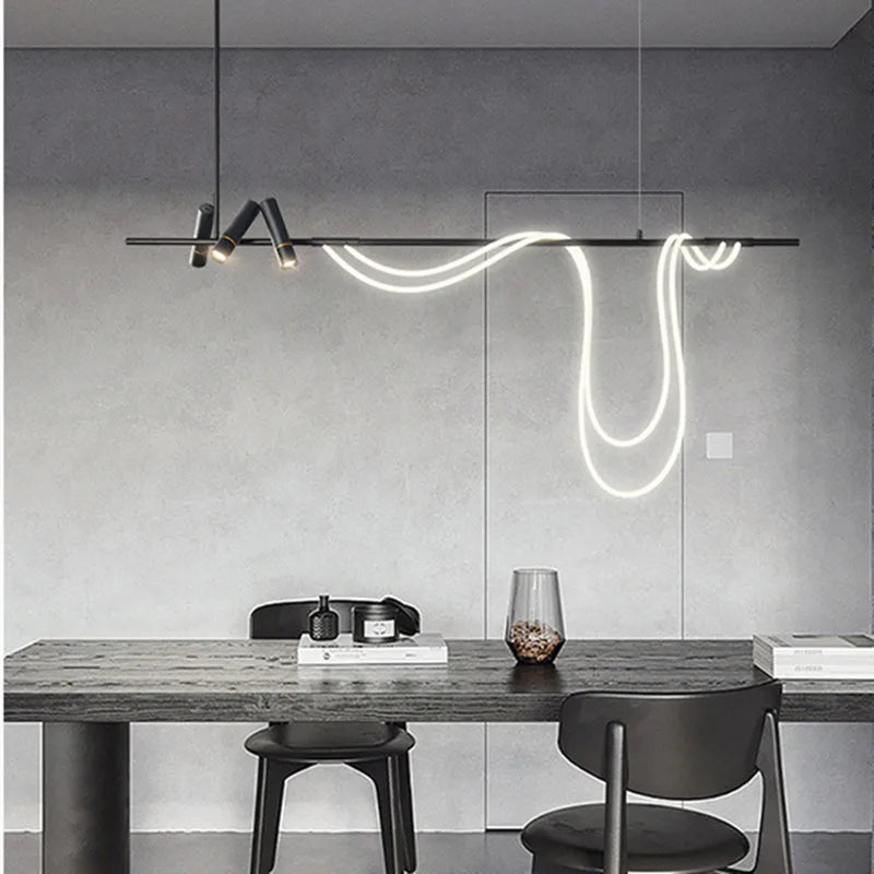 Afralia™ Modern Black LED Chandelier for Dining Room and Kitchen