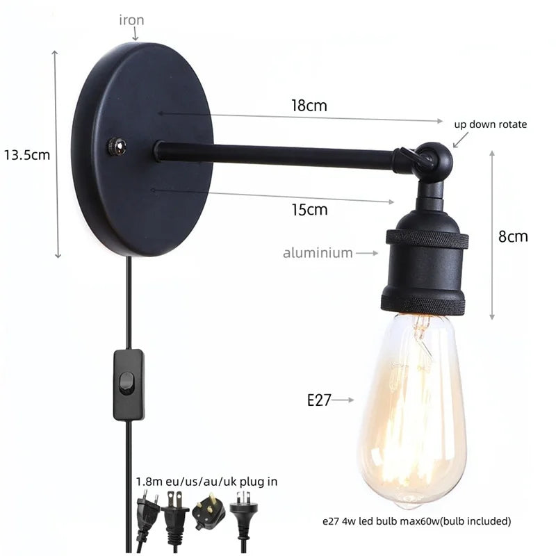 Afralia™ Retro Iron LED Wall Lamp Sconce, Gold Vintage Indoor Luminaire for Bedroom, Cafe