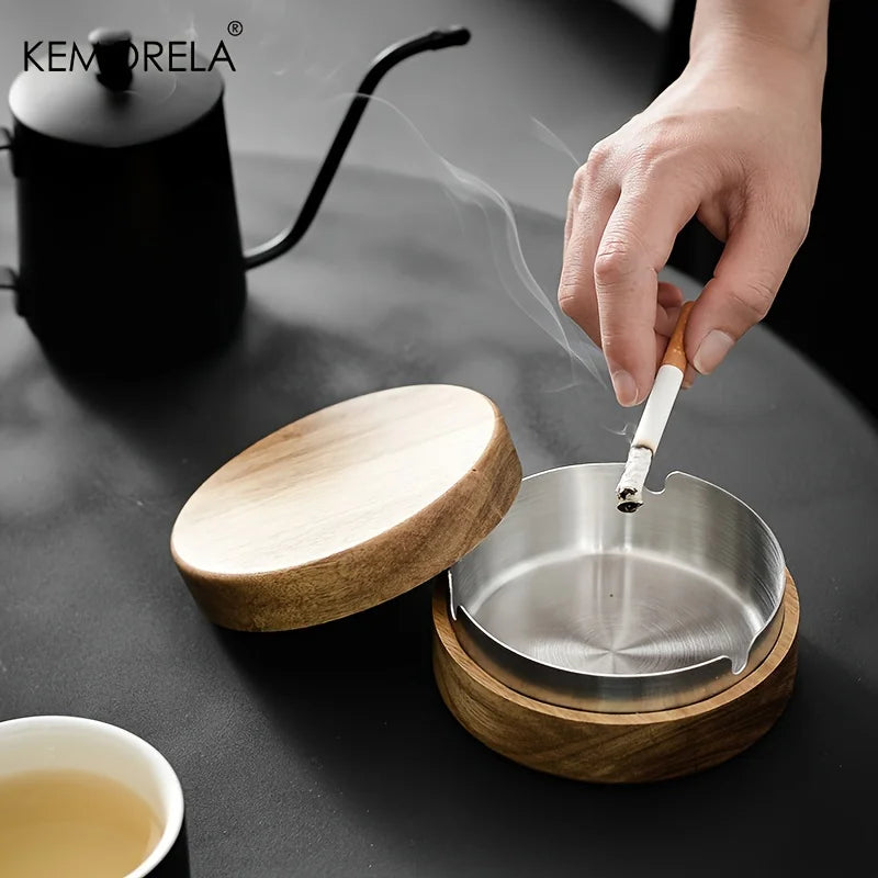 Afralia™ Wooden Desktop Ashtray with Lid - Stylish and Practical Smoking Accessories