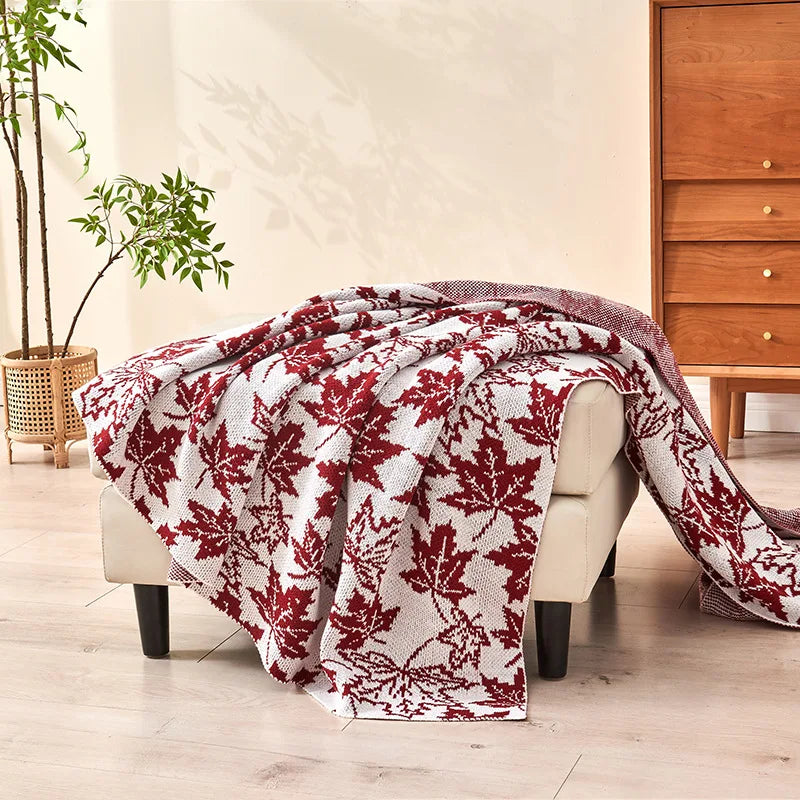Afralia™ Red Maple Leaf Jacquard Knitted Towel Blanket - Multiuse Skin-Friendly Bed Sheet