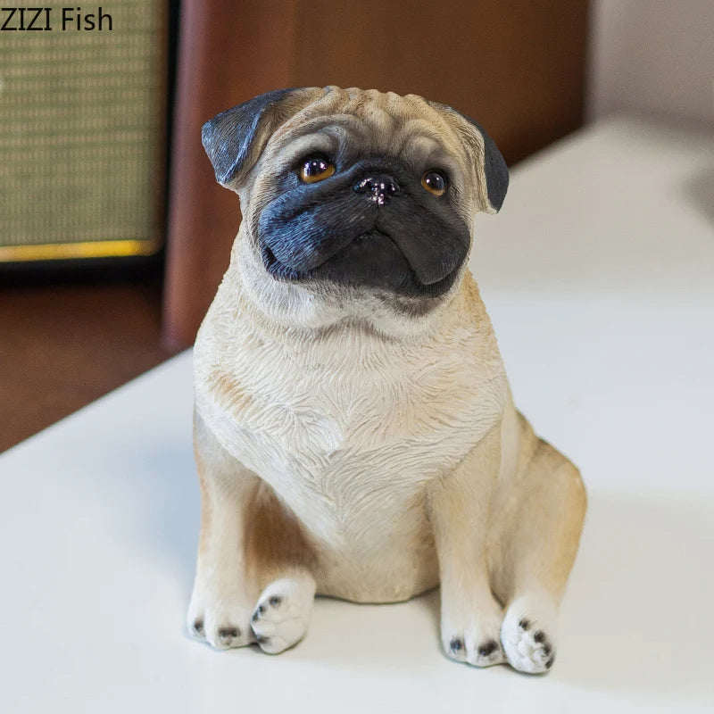 Afralia™ Pug Dog Resin Sculpture Desk Ornament Room Decor Aesthetic Statue